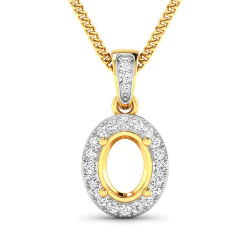 0.18 Carat Genuine White Diamond 14K Yellow Gold Semi Mount Pendant - holds 8x6mm Oval Gemstone on sale at MyriadMart