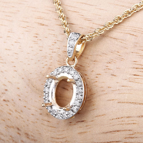 0.18 Carat Genuine White Diamond 14K Yellow Gold Semi Mount Pendant - holds 8x6mm Oval Gemstone on sale at MyriadMart