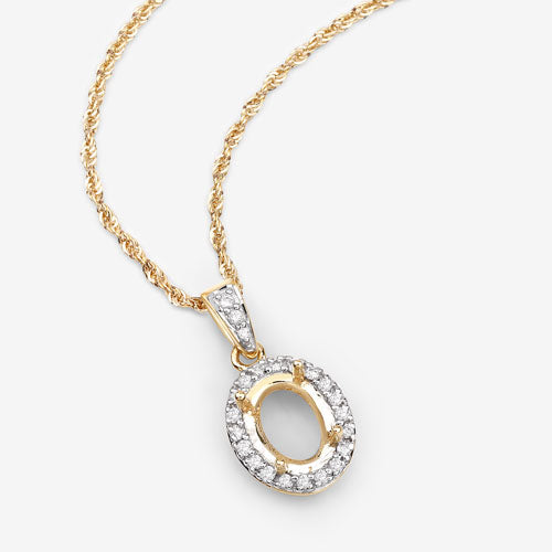 0.18 Carat Genuine White Diamond 14K Yellow Gold Semi Mount Pendant - holds 8x6mm Oval Gemstone on sale at MyriadMart