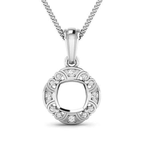 0.09 Carat Genuine White Diamond 14K White Gold Semi Mount Pendant - holds 8x8mm Cushion Gemstone on sale at MyriadMart