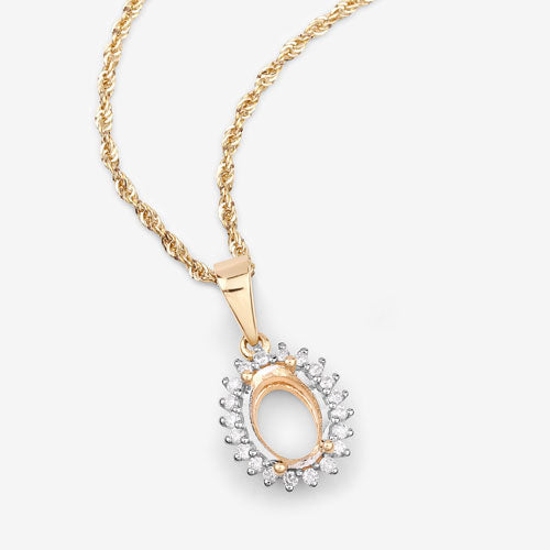 0.13 Carat Genuine White Diamond 14K Yellow Gold Semi Mount Pendant - holds 8x6mm Oval Gemstone on sale at MyriadMart