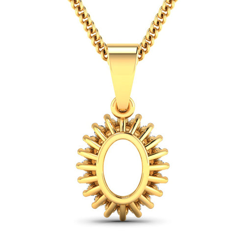 0.13 Carat Genuine White Diamond 14K Yellow Gold Semi Mount Pendant - holds 8x6mm Oval Gemstone on sale at MyriadMart