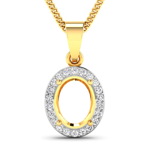 0.22 Carat Genuine White Diamond 14K Yellow Gold Semi Mount Pendant - holds 9x7mm Oval Gemstone on sale at MyriadMart