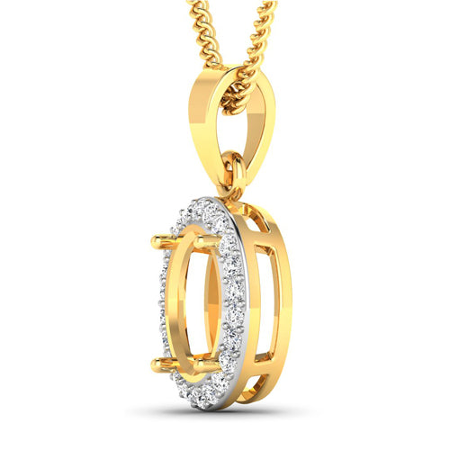 0.22 Carat Genuine White Diamond 14K Yellow Gold Semi Mount Pendant - holds 9x7mm Oval Gemstone on sale at MyriadMart
