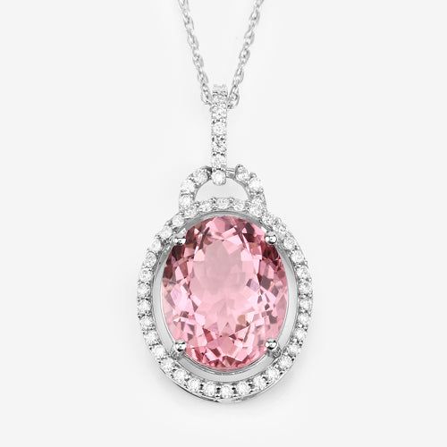 3.90 Carat Genuine Pink Tourmaline and White Diamond 14K White Gold Pendant on sale at MyriadMart