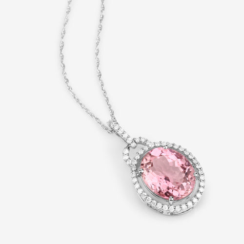 3.90 Carat Genuine Pink Tourmaline and White Diamond 14K White Gold Pendant on sale at MyriadMart