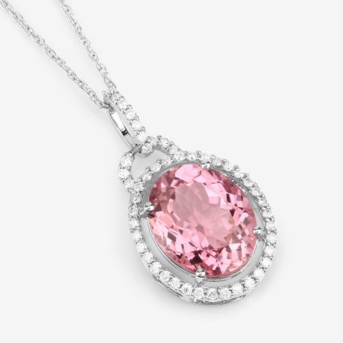 3.90 Carat Genuine Pink Tourmaline and White Diamond 14K White Gold Pendant on sale at MyriadMart