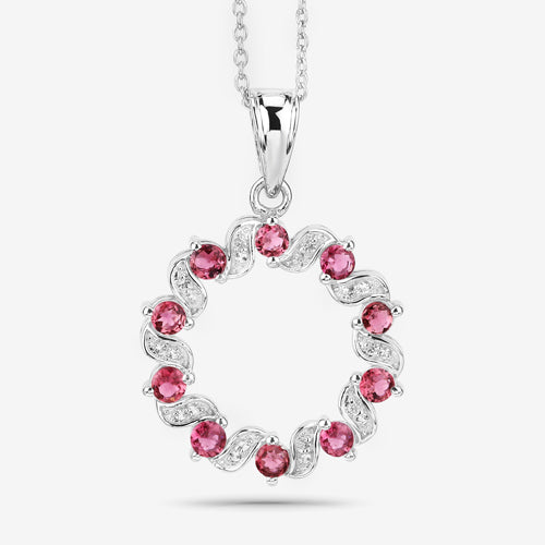 1.30 Carat Genuine Pink Tourmaline and White Topaz .925 Sterling Silver Pendant on sale at MyriadMart