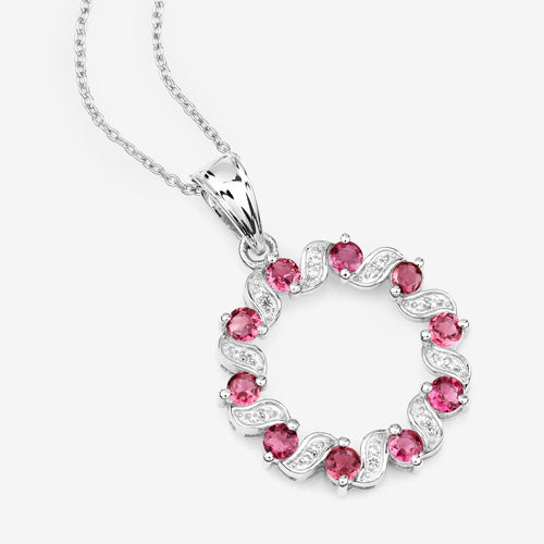 1.30 Carat Genuine Pink Tourmaline and White Topaz .925 Sterling Silver Pendant on sale at MyriadMart