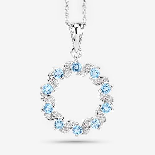 1.30 Carat Genuine Swiss Blue Topaz and White Topaz .925 Sterling Silver Pendant on sale at MyriadMart