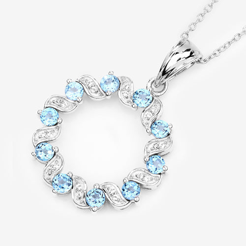 1.30 Carat Genuine Swiss Blue Topaz and White Topaz .925 Sterling Silver Pendant on sale at MyriadMart