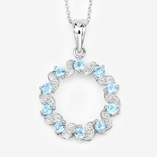 1.30 Carat Genuine Swiss Blue Topaz and White Topaz .925 Sterling Silver Pendant on sale at MyriadMart