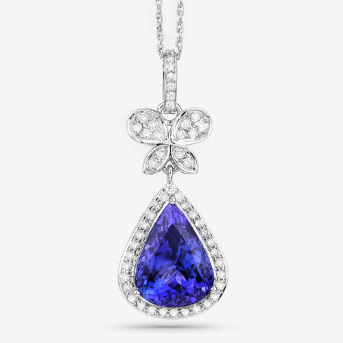 5.54 Carat Genuine Tanzanite and White Diamond 18K White Gold Pendant on sale at MyriadMart
