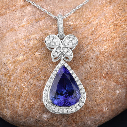 5.54 Carat Genuine Tanzanite and White Diamond 18K White Gold Pendant on sale at MyriadMart