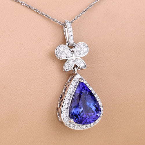 5.54 Carat Genuine Tanzanite and White Diamond 18K White Gold Pendant on sale at MyriadMart
