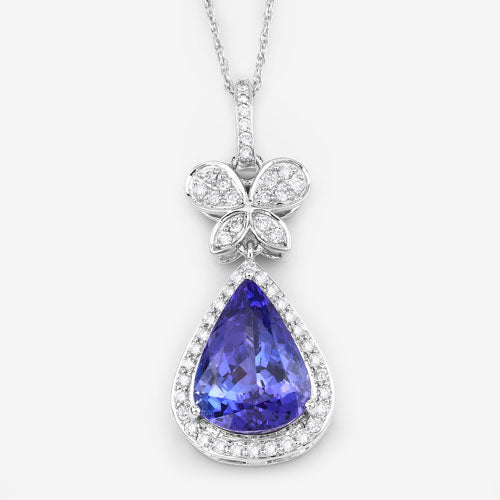 5.54 Carat Genuine Tanzanite and White Diamond 18K White Gold Pendant on sale at MyriadMart