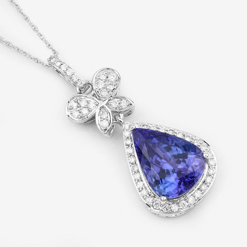 5.54 Carat Genuine Tanzanite and White Diamond 18K White Gold Pendant on sale at MyriadMart
