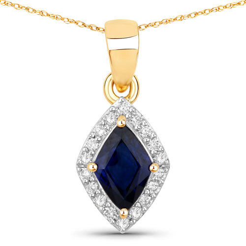0.92 Carat Genuine Blue Sapphire and White Diamond 14K Yellow Gold Pendant on sale at MyriadMart