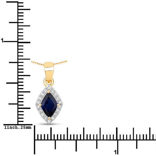 0.92 Carat Genuine Blue Sapphire and White Diamond 14K Yellow Gold Pendant on sale at MyriadMart