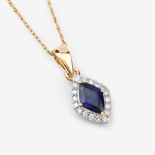0.92 Carat Genuine Blue Sapphire and White Diamond 14K Yellow Gold Pendant on sale at MyriadMart