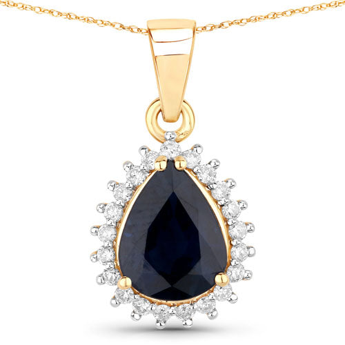 2.09 Carat Genuine Blue Sapphire and White Diamond 14K Yellow Gold Pendant on sale at MyriadMart