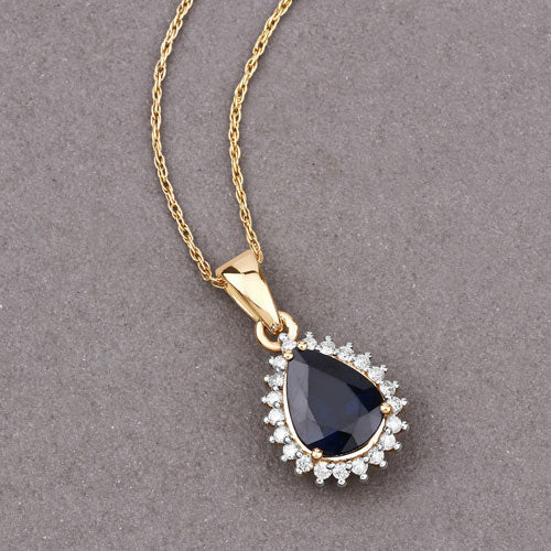 2.09 Carat Genuine Blue Sapphire and White Diamond 14K Yellow Gold Pendant on sale at MyriadMart