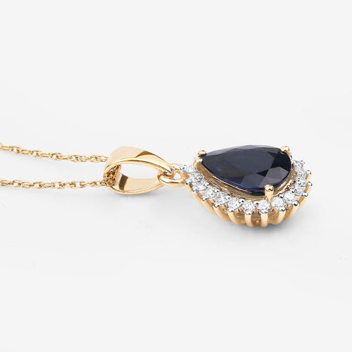 2.09 Carat Genuine Blue Sapphire and White Diamond 14K Yellow Gold Pendant on sale at MyriadMart