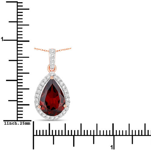 3.29 Carat Genuine Rhodolite and White Diamond 14K Rose Gold Pendant on sale at MyriadMart