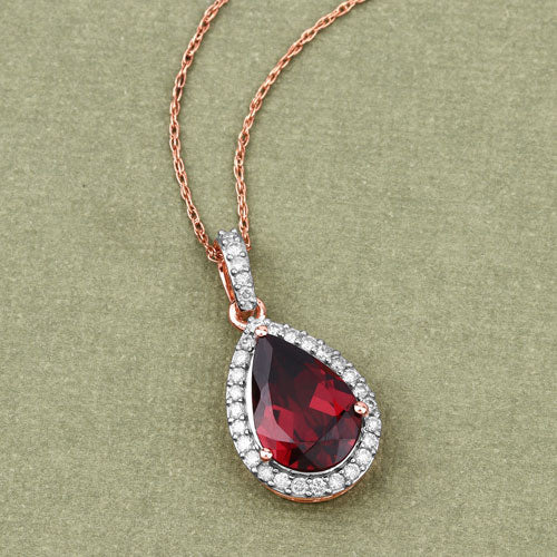 3.29 Carat Genuine Rhodolite and White Diamond 14K Rose Gold Pendant on sale at MyriadMart
