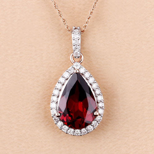3.29 Carat Genuine Rhodolite and White Diamond 14K Rose Gold Pendant on sale at MyriadMart