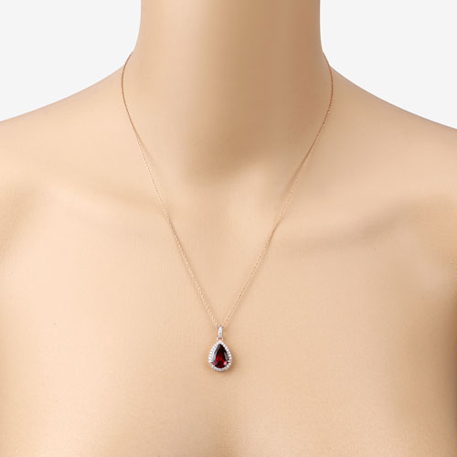 3.29 Carat Genuine Rhodolite and White Diamond 14K Rose Gold Pendant on sale at MyriadMart