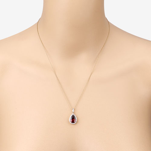 3.29 Carat Genuine Rhodolite and White Diamond 14K Yellow Gold Pendant on sale at MyriadMart