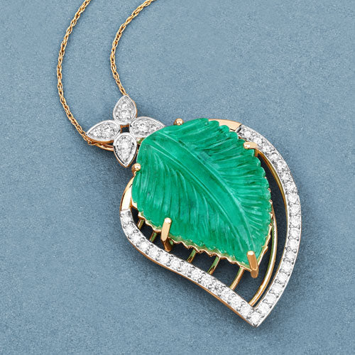 29.67 Carat Genuine Colombian Emerald and White Diamond 14K Yellow Gold Pendant on sale at MyriadMart