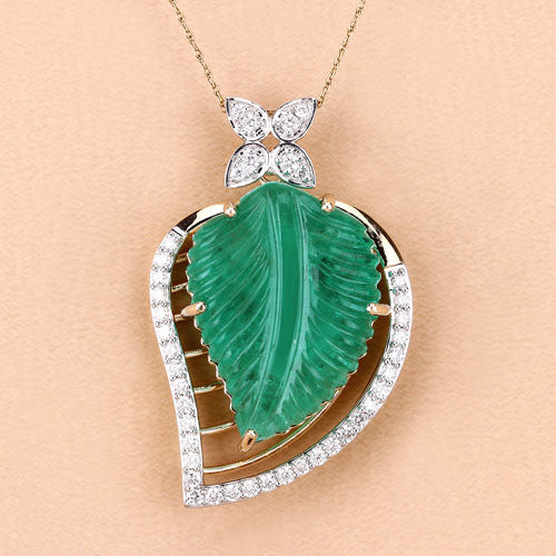 29.67 Carat Genuine Colombian Emerald and White Diamond 14K Yellow Gold Pendant on sale at MyriadMart