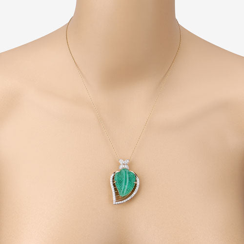 29.67 Carat Genuine Colombian Emerald and White Diamond 14K Yellow Gold Pendant on sale at MyriadMart
