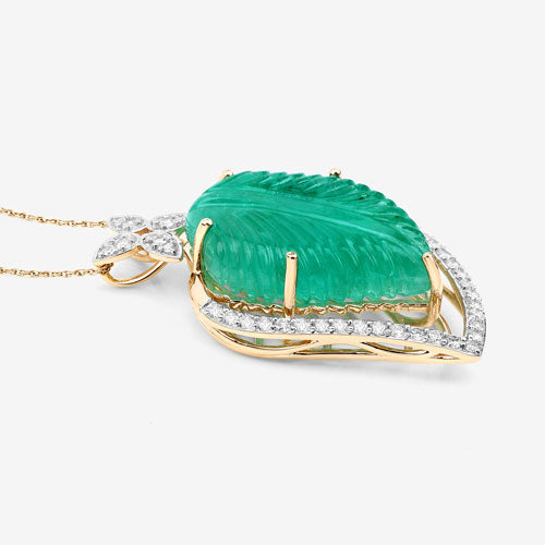 29.67 Carat Genuine Colombian Emerald and White Diamond 14K Yellow Gold Pendant on sale at MyriadMart