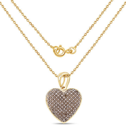 14K Yellow Gold Plated 0.68 Carat Genuine Champagne Diamond .925 Sterling Silver Heart Shape Pendant on sale at MyriadMart