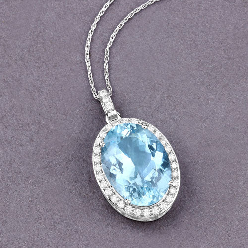 9.59 Carat Genuine Aquamarine and White Diamond 14K White Gold Pendant on sale at MyriadMart