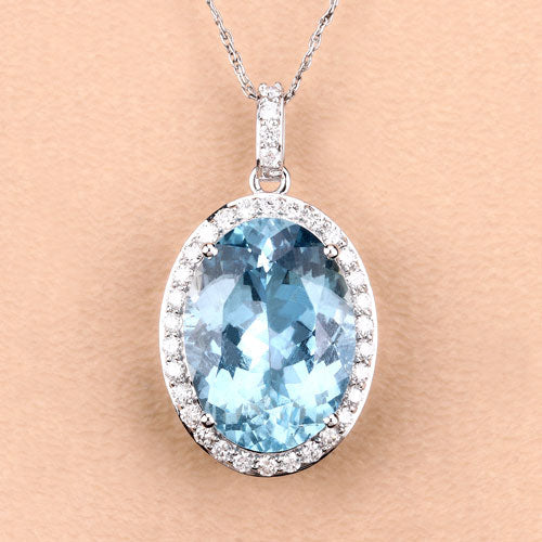 9.59 Carat Genuine Aquamarine and White Diamond 14K White Gold Pendant on sale at MyriadMart