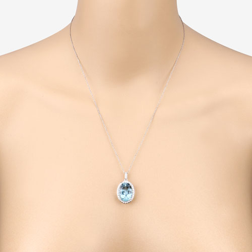 9.59 Carat Genuine Aquamarine and White Diamond 14K White Gold Pendant on sale at MyriadMart