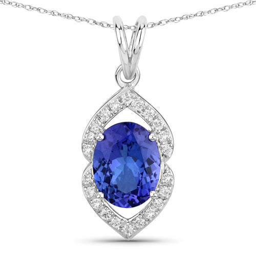 2.44 Carat Genuine Tanzanite and White Diamond 14K White Gold Pendant on sale at MyriadMart