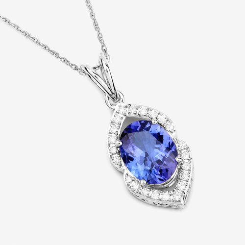2.44 Carat Genuine Tanzanite and White Diamond 14K White Gold Pendant on sale at MyriadMart