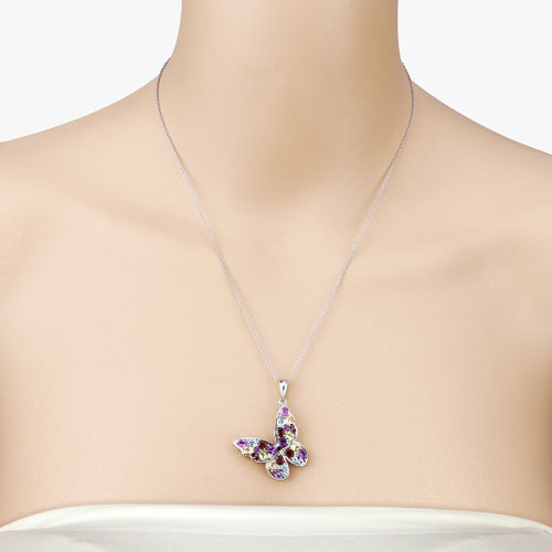 3.80 Carat Genuine Multi Stones .925 Sterling Silver Pendant on sale at MyriadMart