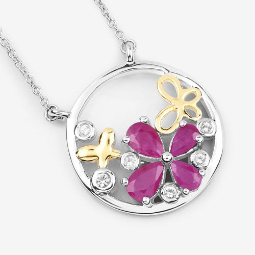1.47 Carat Genuine Ruby and White Topaz .925 Sterling Silver Pendant on sale at MyriadMart