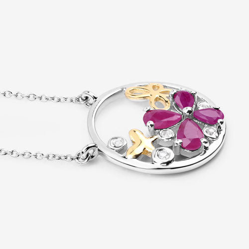 1.47 Carat Genuine Ruby and White Topaz .925 Sterling Silver Pendant on sale at MyriadMart