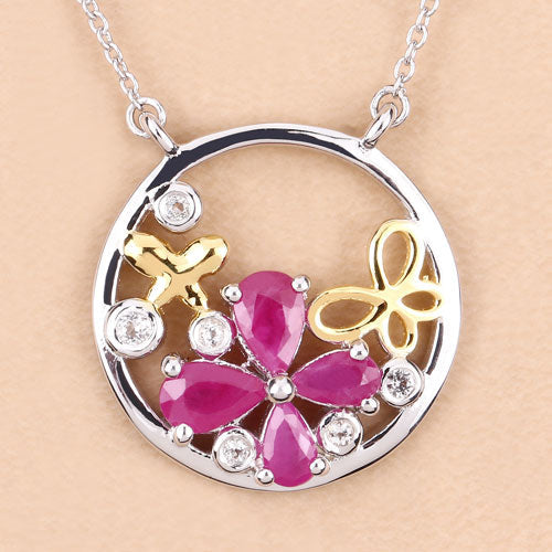1.47 Carat Genuine Ruby and White Topaz .925 Sterling Silver Pendant on sale at MyriadMart