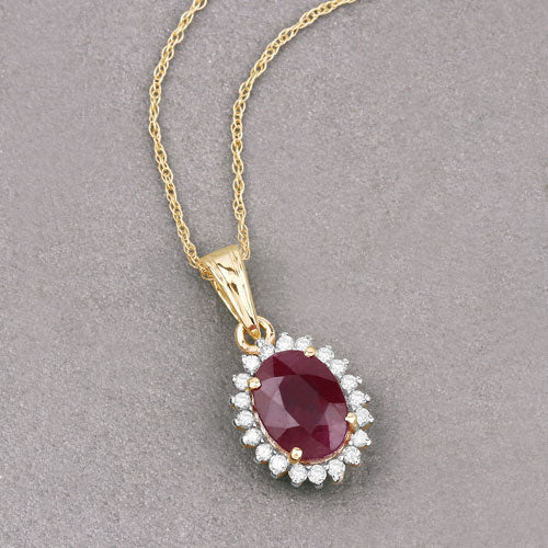 1.60 Carat Genuine Ruby and White Diamond 10K Yellow Gold Pendant on sale at MyriadMart