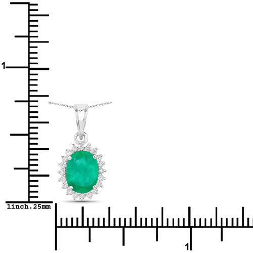 1.36 Carat Genuine Zambian Emerald and White Diamond 10K White Gold Pendant on sale at MyriadMart
