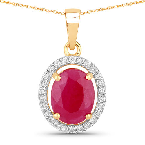 2.51 Carat Genuine Ruby and White Diamond 10K Yellow Gold Pendant on sale at MyriadMart