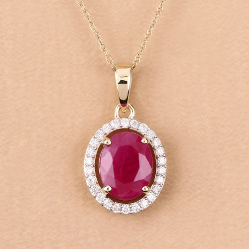 2.51 Carat Genuine Ruby and White Diamond 10K Yellow Gold Pendant on sale at MyriadMart
